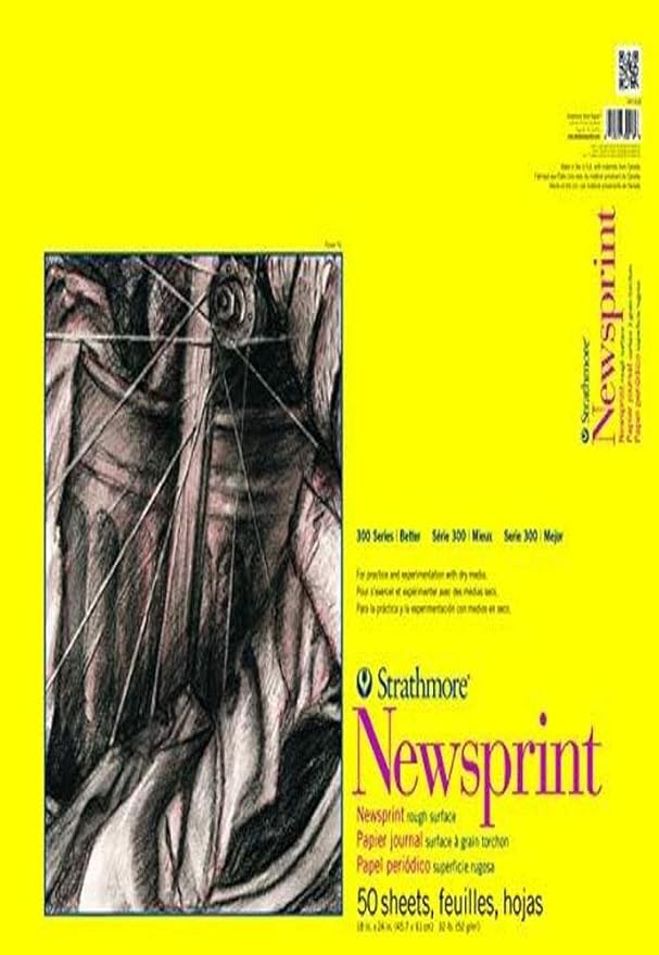 Strathmore 300 Series Newsprint Paper Pad, Tape Bound, 18x24 inches, 50 Sheets (32lb/52g) - Art Paper for Adults and Students - Practice Sketching with Charcoal, Graphite and Pencil