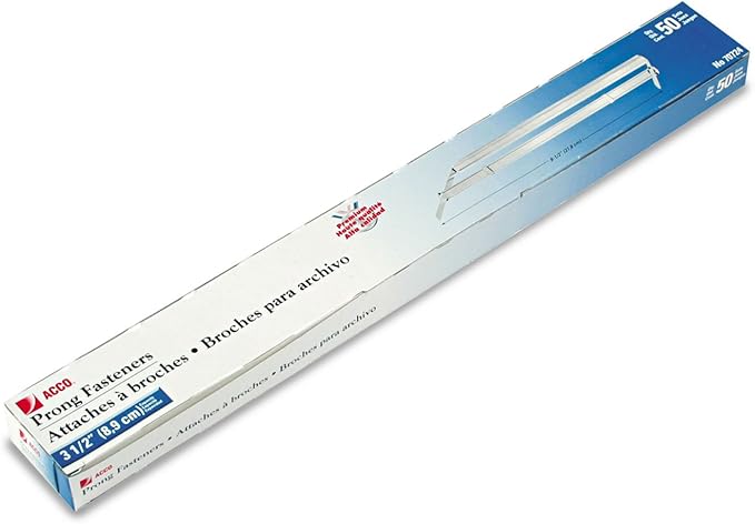 ACCO Brands Premium Prong Fastener Sets for 8 1/4 Inch 2-Hole Punch Size, 3 1/2-Inch Capacity, 50 Pack (A7070724H)