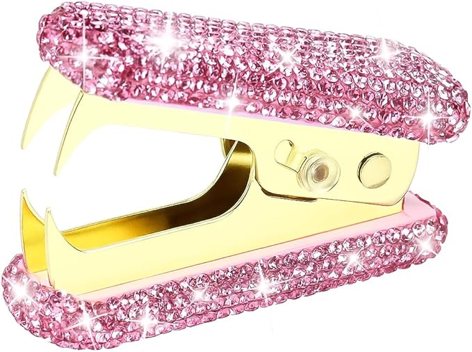 Multibey Rhinestone Staple Remover, Handmade Bling Crystal Pink Staple Remover Tool for Desk, Dazzling Staples Puller Tool Office Supplies Desk Accessories for Women Office (Pure Pink)