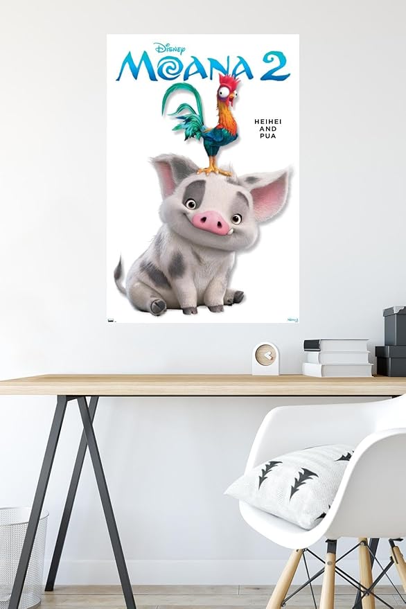 Disney Moana 2 - Heihei and Pua Feature Series Wall Poster, 34L" x 22.4W", Premium Poster & Mount Bundle