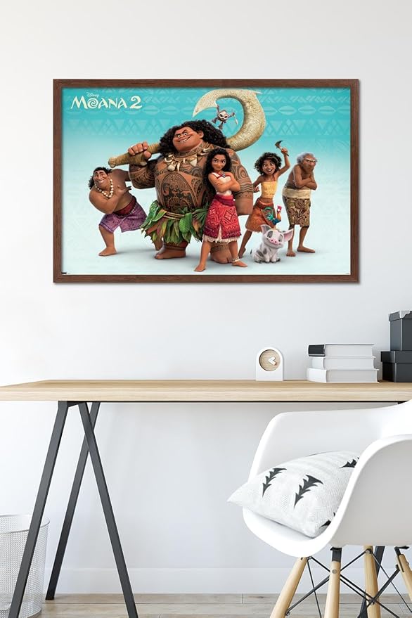 Disney Moana 2 - Group Wall Poster, 34L" x 22.4W", Mahogany Framed Version