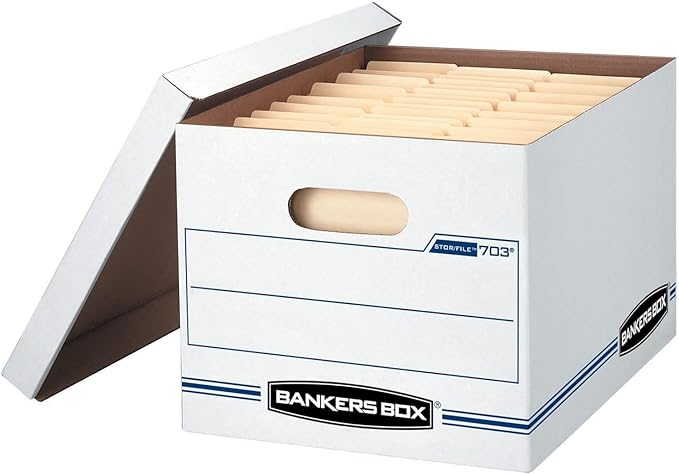 Bankers Box Stor/File Storage Boxes, Letter/Legal Size, Lift-Off Lid, 60% Recycled Corrugated, White/Blue, 20/Pack (0070333), 2-Pack (40 Boxes Total)