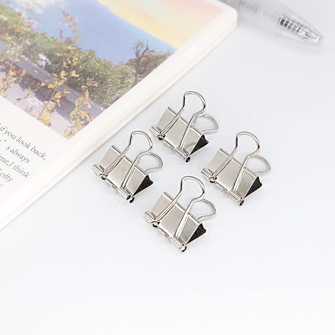 Silver Binder Clips, Mini Paper Clip, Small Paper Clamps 15mm (5/8 inch), 100 Pack Micro Size Office Clips for Home School and Business (Silver)