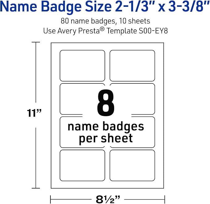 Avery Printable Rectangle Adhesive Name Tags, Double Gold Border Florals Design, 2-1/3" x 3-3/8", Matte White Removable Name Tags, Laser/Inkjet, 80 Total, Great for Name Badges