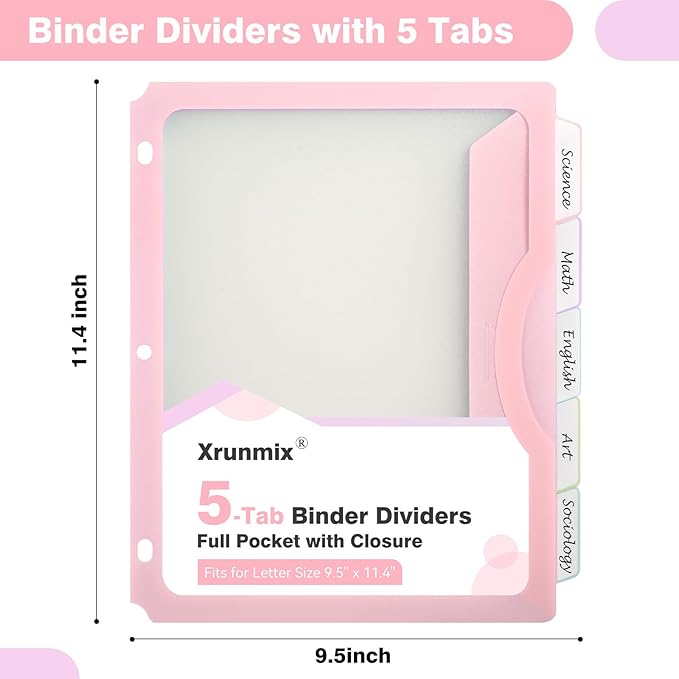 15 Counts Dividers with One Full Pocket, 5-Tab Binder Dividers for 3 Ring Binder, Recipe Binder Dividers for US Letter Size 8.5 x 11', Index Dividers for Back to School, Pastel Color (3)