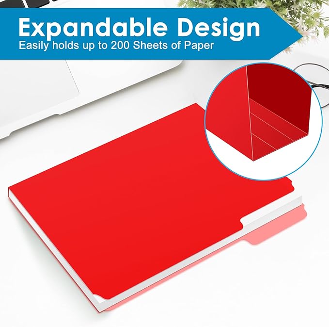 120 Pack Two Tone Color File Folders 8.5 x 11 Inch，1/3 Cut Tab File Folder Letter Size, Assorted Colors, Blue Red Green Yellow Orange Manila File Folder, School Business Office Folders for Document
