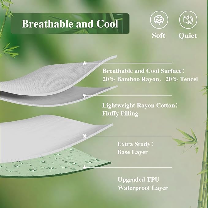 Full Size Mattress Protector, Waterproof Mattress Pad Washable Rayon Mattress Cover Breathable Noiseless Bed Protector 3D Patterns 5" - 21'' Elastic Fitted Deep Pocket(Light Grey)
