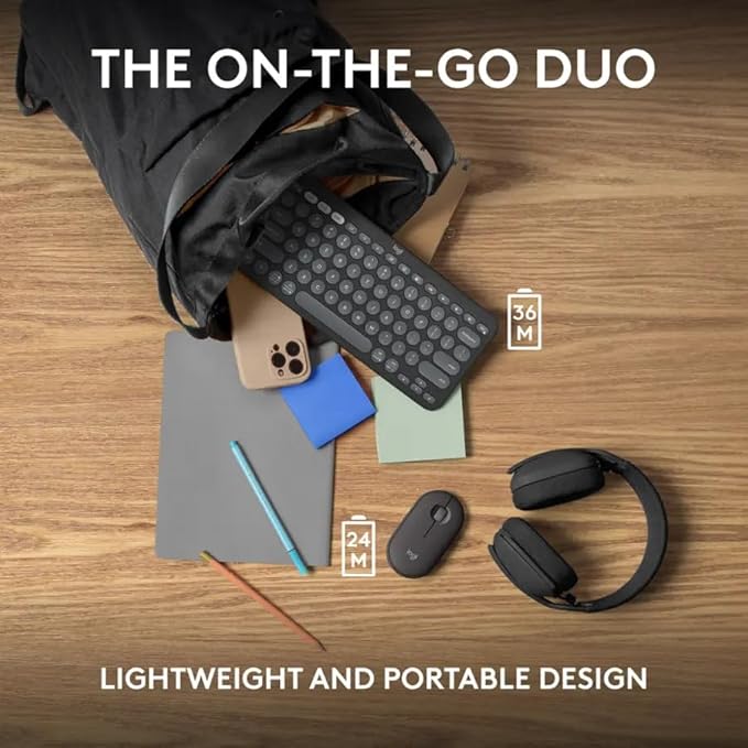 Logitech Pebble 2 Combo Wireless Keyboard and Mouse Bundle, Compact Slim Design, Bluetooth & Logi Bolt, Silent Scissor Keys, Multi-Device Pairing, Windows Mac iPad Chrome - Graphite, Includes Cloth