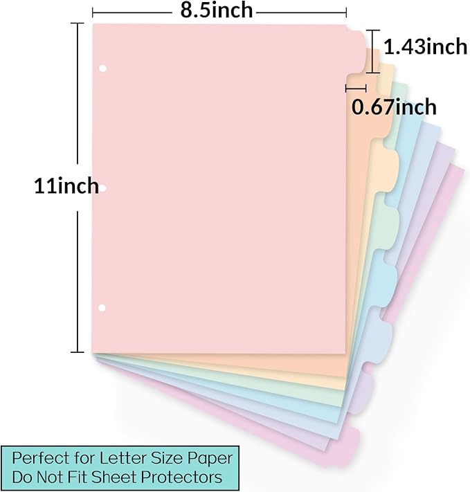 Sooez 8 Tabs Long-Lasting Plastic Write & Erase Large Tabs Dividers for 3 Ring Binder, Aesthetic Cute Pastels Binder Dividers for Student, Teacher, Office, Home Organizers, 1 Set, Muted