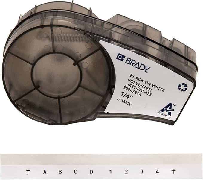 Brady Authentic (M21-250-423) Harsh Environment Polyester Label for Barcode, Solar Panel, and Printed Circuit Board, BlackonWhite-For M210, M210-LAB, M211, BMP21-PLUS and BMP21-LAB Printers .25"W 21'L