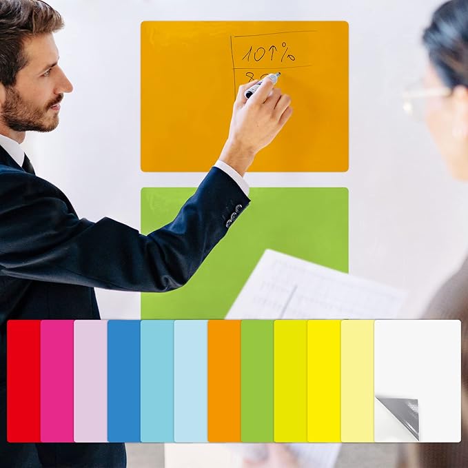 Dry Erase Board Sticker- Whiteboard Stickers-8.27''x11.69'' Removable Dry Erase Sheets- Fridge Dry Erase Paper for Wall/Desk/Refrigerator/Door/Locker/Home/Office/Classroom (Colorful-12Pcs)