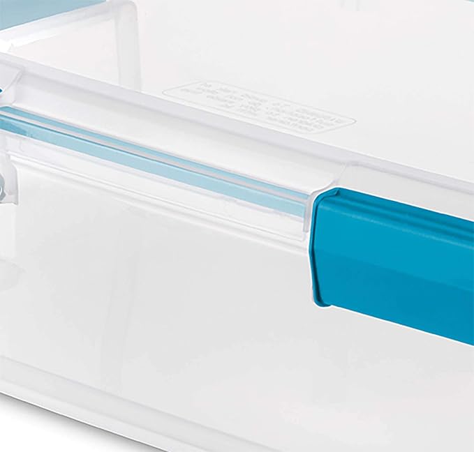 Sterilite 37 Qt Gasket Box, Stackable Storage Bin with Latching Lid and Tight Seal, Plastic Container to Organize Basement, Clear Base and Lid, 1-Pack