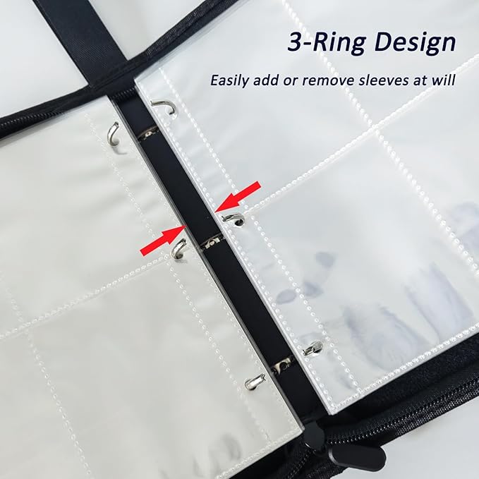 Card Binder 4 Pocket, 3-Ring 400 Pockets Zipper Card Holder Album with Removable 50 Sleeves, Card Folder Book for Trading Cards, MTG, TCG, Yugioh Cards, Sports Cards (Red)