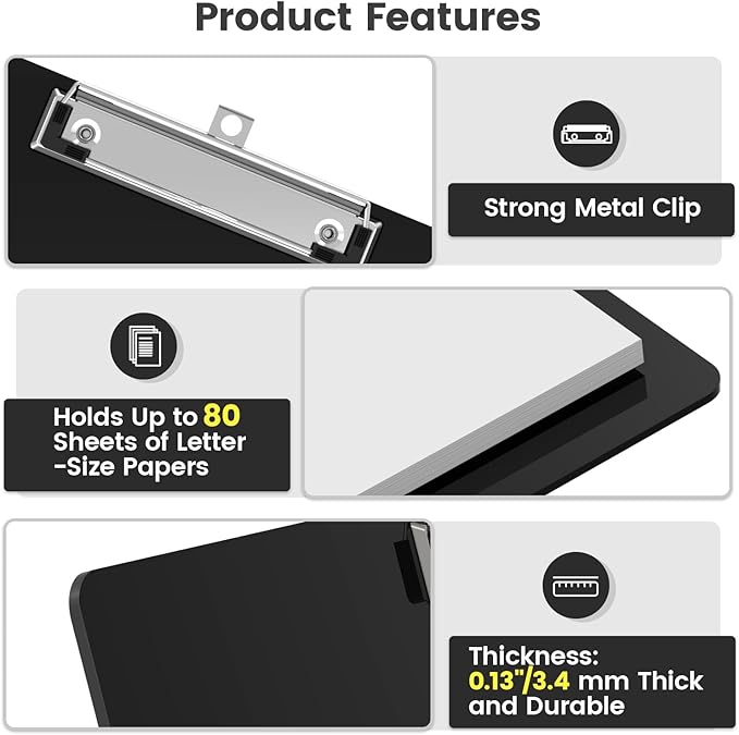 Extra Large 11x17 Clipboards, Plastic Black Drawing Boards, Horizontal Clip Board, Landscape Layout. Suitable for Watercolor, Sketching, Painting. Art & Drafting Supply