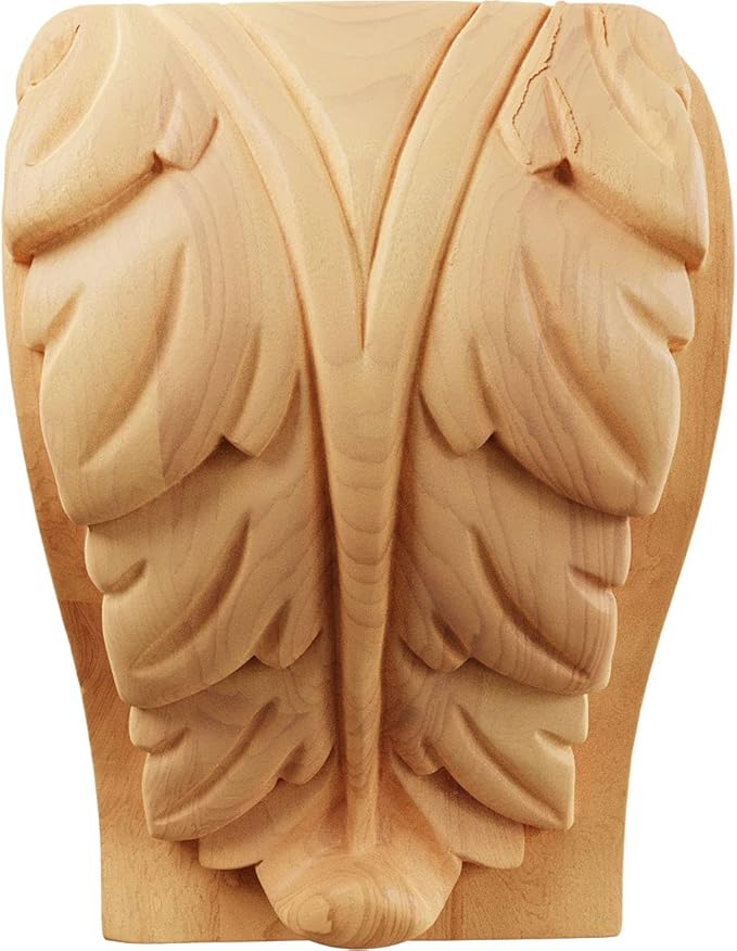 Ekena Millwork CORW05X04X07BARO Extra Large Acanthus Leaf Block Wood Corbels, 4 1/2"W x 3 3/4"D x 7"H, Red Oak
