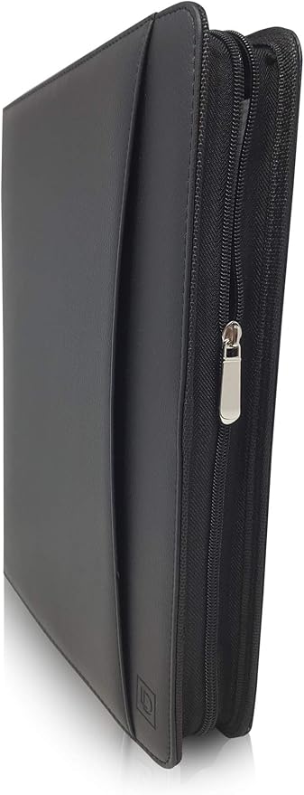 Customized Leather Portfolio Padfolio - Name/Logo Printed on Matt Black Personalized Faux Leather Business Portfolio Binder & Organizer Folder with 10.5 Inch Tablet Sleeve