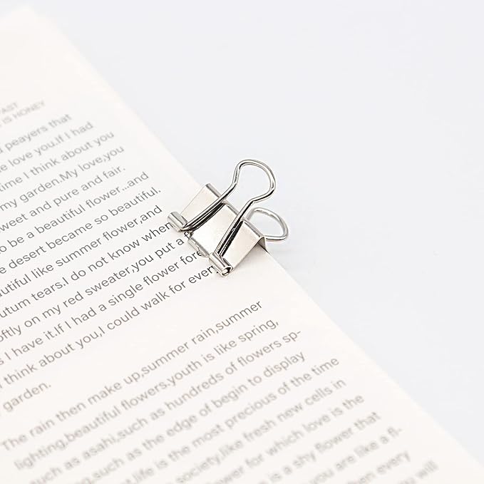 Silver Binder Clips, Mini Paper Clip, Small Paper Clamps 15mm (5/8 inch), 100 Pack Micro Size Office Clips for Home School and Business (Silver)