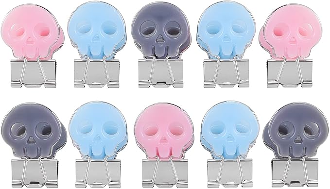 Skull Shape Medium Paper Clips, Binder Clips, Easy Grip, Assorted Color, School Office Supplies, 10 Pcs/Set