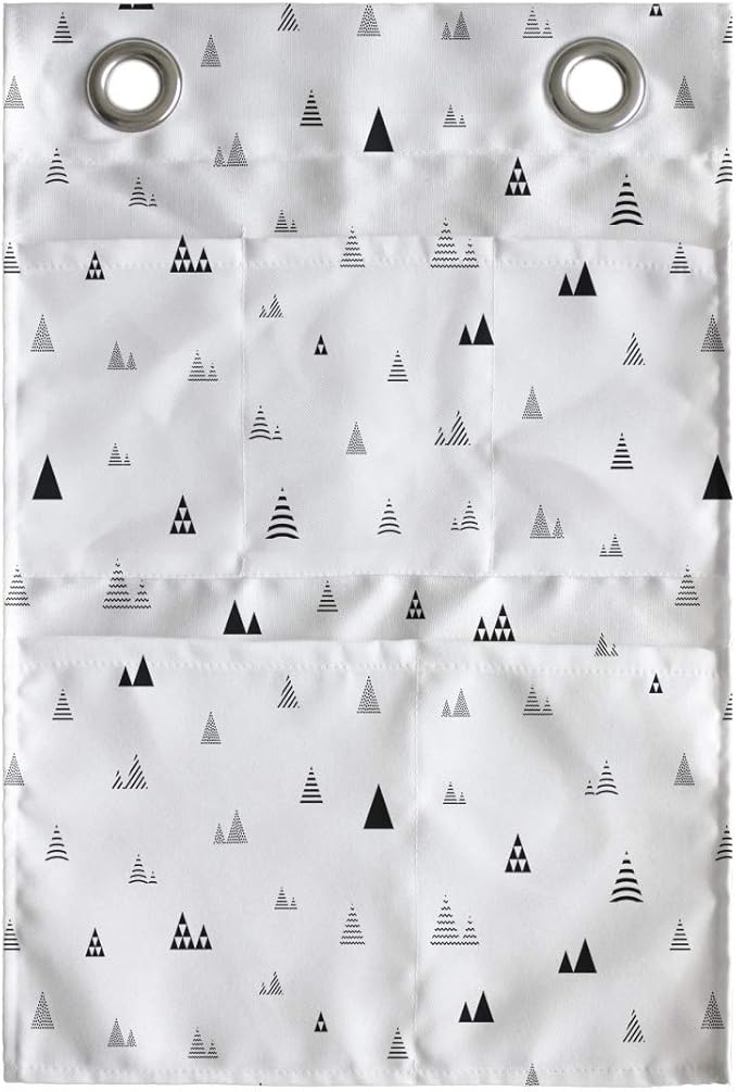 Ambesonne Abstract Hanging Pocket Organizer, Repetitive Mini Triangular with Stripes and Dots, Printed Polyester Storage Bag with Pockets, 14" x 20", Charcoal Grey Pale Taupe