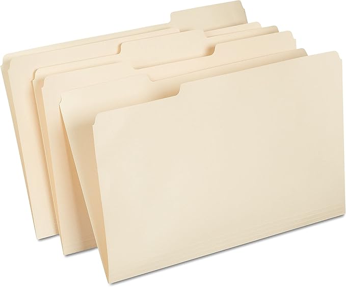 Staples File Folders, Legal Size, 1/3‑Cut Tabs, Manila, Durable Paper Stock, 200/Carton