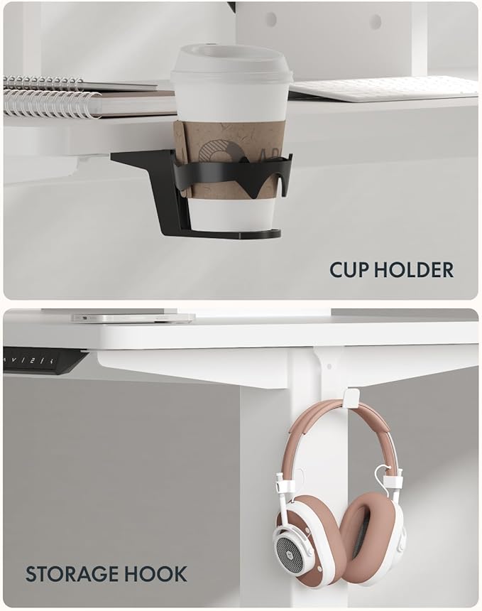 FLEXISPOT 71x32 Inch Electric Large Standing Desk for Home & Office, Spacious Splice Board Desk with Cable Management & Organizer, Cup Holder & Hook, White