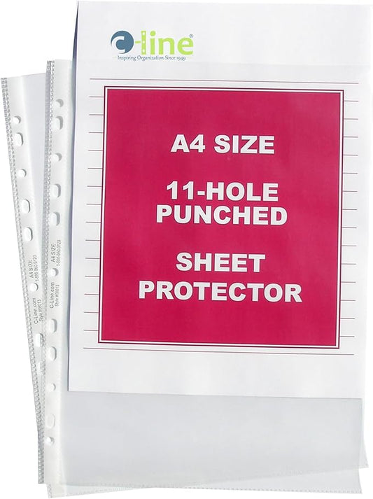 C-Line Top Loading Heavyweight Poly Sheet Protectors, Clear, A4 Size, 11.75 x 8.25 Inches, 50 per Box (08013)