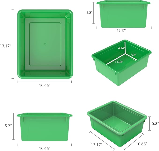 Storex Letter Size Deep Storage Tray – Organizer Bin for Classroom, Office and Home, Green, 10-Pack (62527A05C), 10 x 13 x 5 Inches