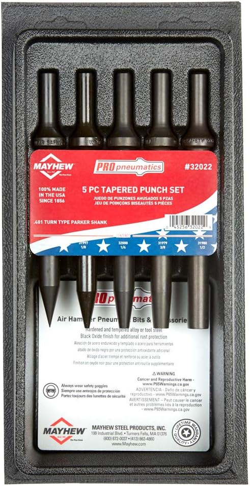 Mayhew Tools 32022 Pneumatic Taper Punch Set, Black Oxide Finish, 5-Piece
