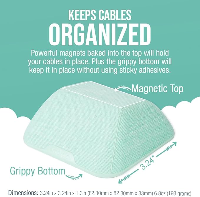 Smartish® Magnetic Cord Holder - Cable Wrangler Organizer with Magnet Clips for Charger Management on Desktop, Nightstand, or Side Table for All Cables, USB-C, Lightning Cables - Teal Me More