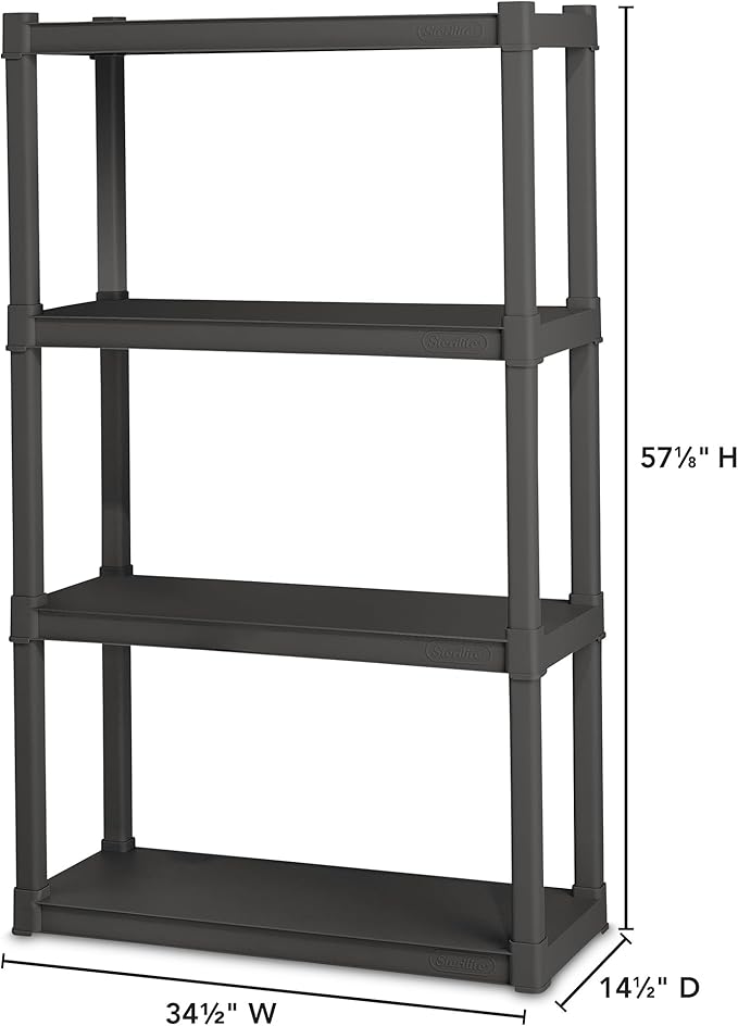 Sterilite 4 & 5 Shelf Plastic Storage Units Bundled with Easy to Assemble Storage Cabinet for Garage, Pantry & Kitchen Organization, 4 Shelves, Gray
