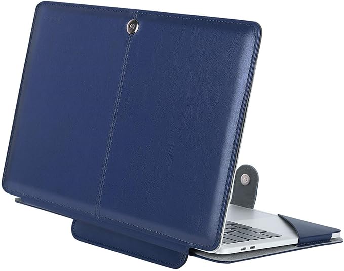 MOSISO Case Compatible with MacBook Air 13.6 inch M4 M3 M2 2025-2022 /Air 13 M1 2022-2018 /Pro 13 inch M2 M1 2025-2016, PU Leather Portfolio Protective Stand Cover, Navy Blue