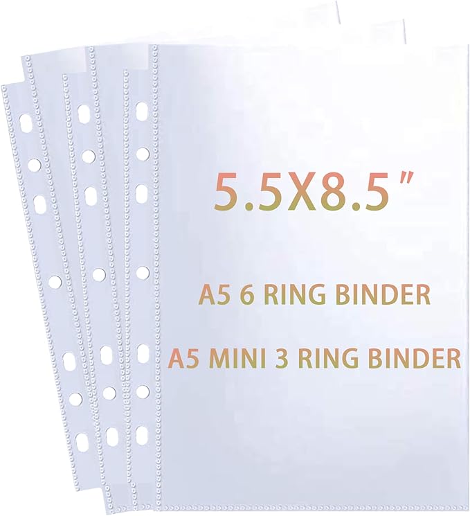 40 Pack 80 Pockets 5.5x8.5” Sheet Protector Sleeves for 6 Ring A5 Binder, A5 Mini 3 Ring Binder, Ultra-Clear Playbill Holder Sleeves, Double-Sided, Top Loading Sheet Protector for Paper Report