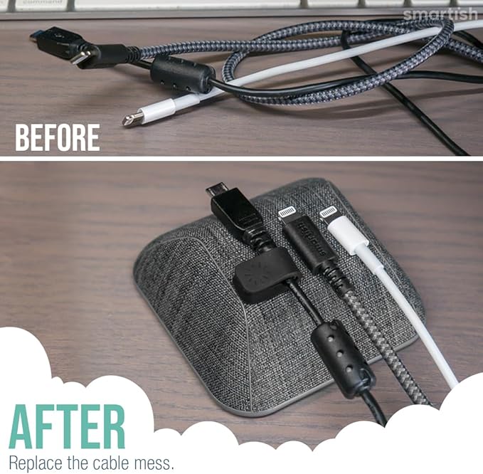 Smartish® Magnetic Cord Holder - Cable Wrangler Organizer with Magnet Clips for Charger Management on Desktop, Nightstand for USB-C + Lightning - No 2 Pencil Gray