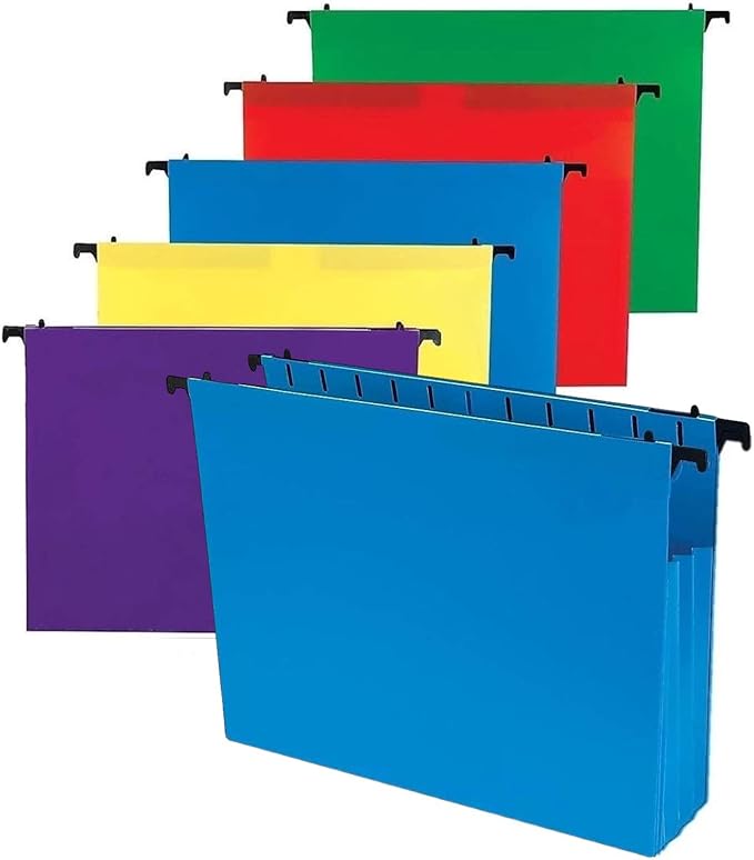 1InTheOffice Poly Expanding Hanging File Folders, Letter Size, Assorted,10/Pack