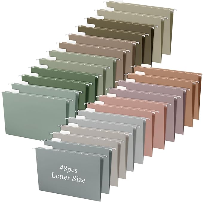 Yaomiao 48 Pcs 11.6 x 9 Inches Decorative Hanging File Folders with Tabs Letter Size File Organizer Multicolor Hanging Folders for Home Classroom Office School Supplies, 12 Color (Cute Color)