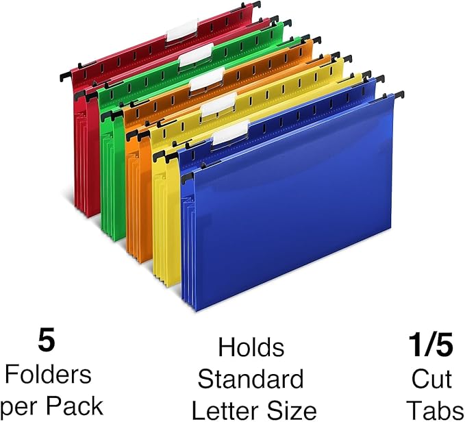 Staples Poly Expanding Hanging File Pockets, Letter, Assorted, 5/Pack