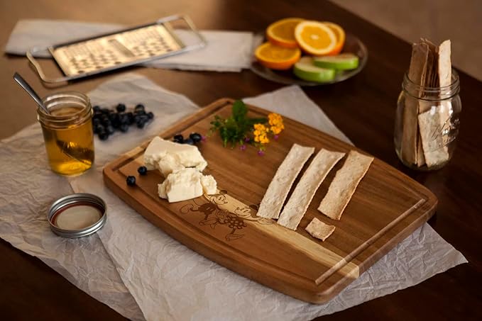 PICNIC TIME Disney Mickey Mouse & Minnie Mouse Ovale Acacia Cutting Board, Serving Board, Charcuterie Board, (Acacia Wood)