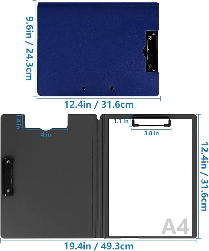 Clipboard Folder, A4 Foldable Clipboards, Office Clipboard Folder with Double Clips Metal Clip, 360 Degree Foldable Storage Clipboards for Office, School or Medical Field, Blue
