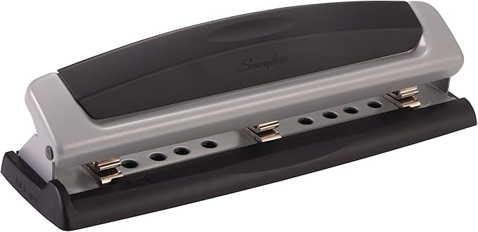 Swingline 3 Hole Punch, 10 Sheet Capacity Three Hole Puncher 3 Ring, Adjustable 2-3 Hole Paper Punch, Precision Pro, Black & Silver (74037)