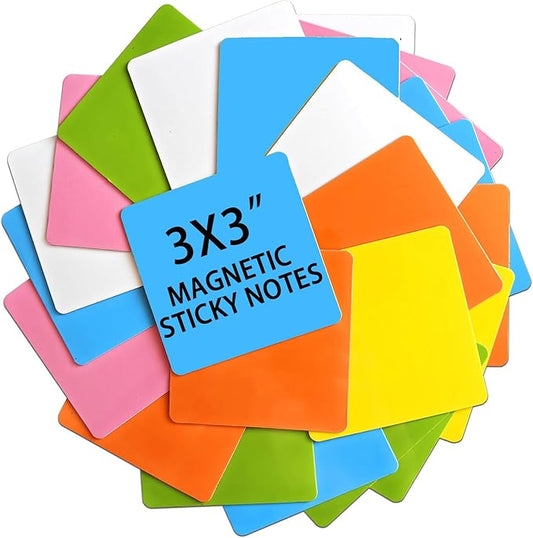 12 Pack 3"x3" Reusable Magnetic Sticky Notes, Dry Erase Whiteboard Magnets for Teachers, Classroom & Office Supplies - Eco-Friendly Multi-Color Sticky Notes for Whiteboard, Fridge, Locker, Cabinet
