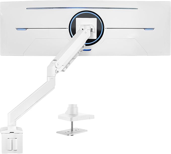 VIVO Premium Aluminum Heavy Duty Monitor Arm for Ultrawide Monitors up to 49 inches and 33 lbs, Single Desk Mount Stand, Pneumatic Height, Max VESA 100x100, White, STAND-V101G1W