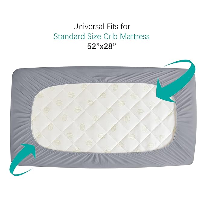 Crib Mattress Protector Sheets Fitted Waterproof Crib Mattress Pad Cover, Noiseless & Machine Wash 100% Absorbent Crib/Toddler Mattress Protector Sheet Quilted, Gray, 52" x 28"