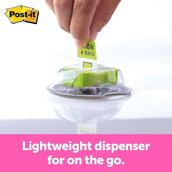 Post-it 680HVSD Flags w/Dispenser,-Inch Sign/Date-Inch,1-Inch x1-3/4-Inch,200 Flags/PK,Green