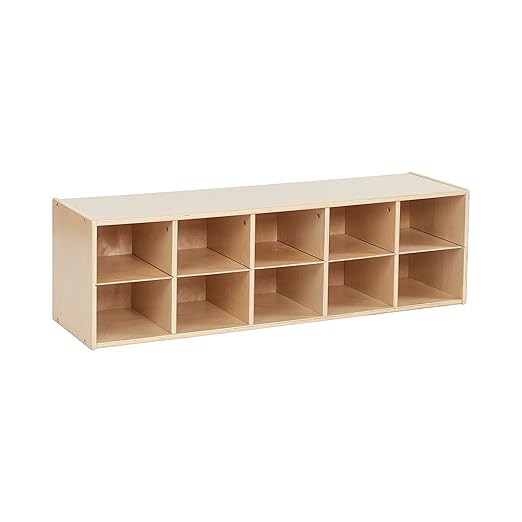 ECR4Kids Streamline 10 Cubby Tray Storage Cabinet, 2x5, Classroom Furniture, Natural