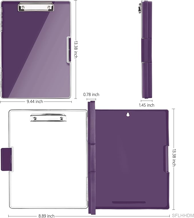 SFLHHDM Clipboard with Storage,Heavy Duty Clip Boards 8.5x11 with 2 Storage Case,Clear Visible Panel Storage Clipboards,Side Opening Nursing Clipboard Folder for Office Supplies-Dark Purple
