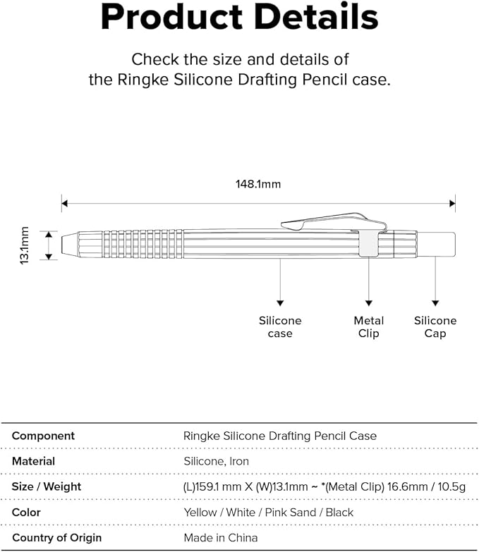 Ringke Silicone Drafting Pencil Case Compatible with Apple Pencil 2nd Generation and Apple Pencil Pro Case, Perfect Grip Silicone Protective Cover Sleeve Accessories - Yellow