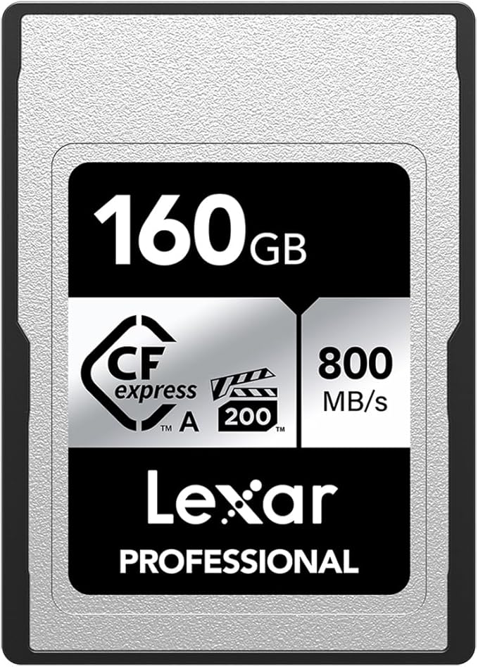 Lexar 160GB Professional CFexpress Type A SILVER Series Memory Card, Compatible with Sony Cameras w/ Type A Card Slot, Up to 800/700 MB/s Read/Write, 8K Video, VPG 200 (LCAEXSL160G-RNENG)