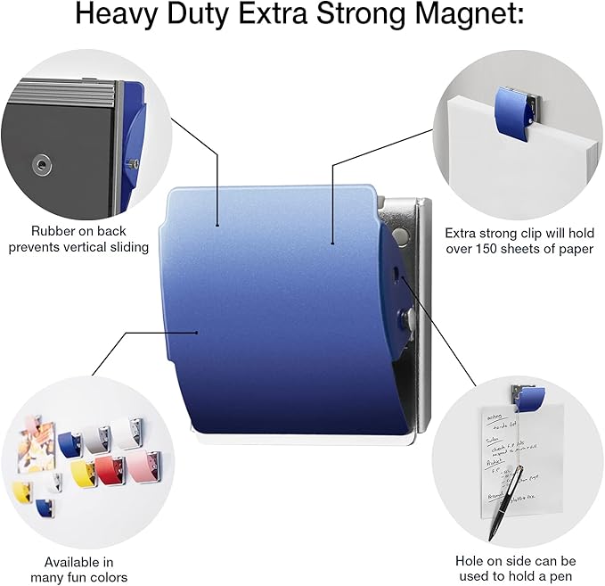 Extra Strong Magnetic Clips for Refrigerator and More, Large Blue, 3-Pack
