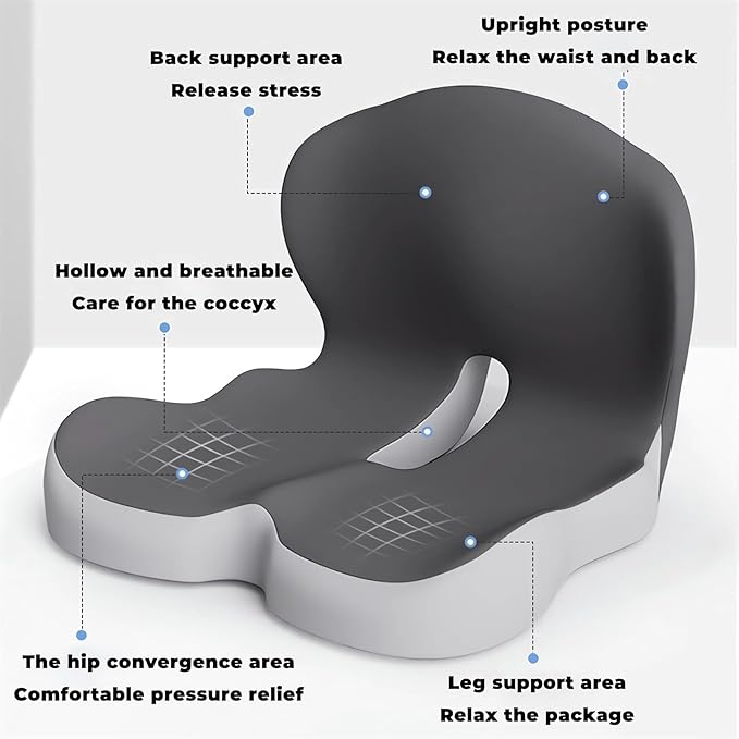 Memory Foam L-Shaped Integrated Seat Cushions for Car Truck Driver Ergonomic L Shape Lumbar Cushion Sciatica Back Pain Relief Office Chair Butt and Back Support Pillow Long Driving Booster Seat