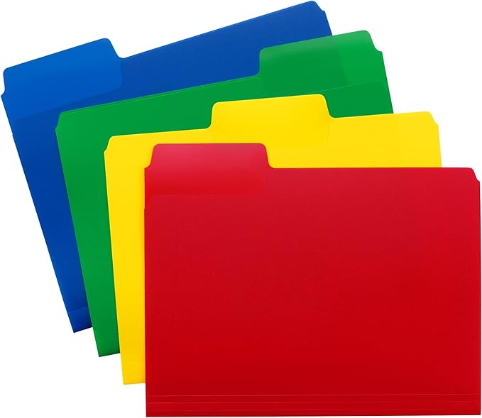 Smead Poly File Folders, SuperTab, 1/3-Cut Tabs, File Folders Letter Size, Assorted Primary Colors, Office Supplies, School Supplies, 12 Count (10516)